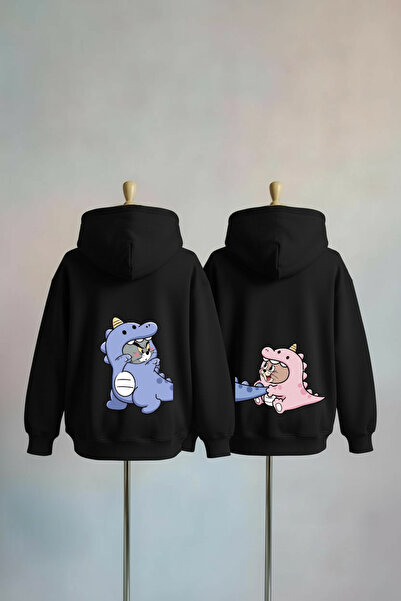 Vordevia Dear Couple Combination Printed Cotton 3 Thread O Oversized Sweatshirt