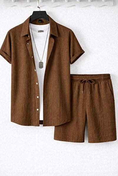 BRLKN Boyfriend Fit Waffle Fabric Alaçatı Style Unisex Wrinkled Short Sleeve ...