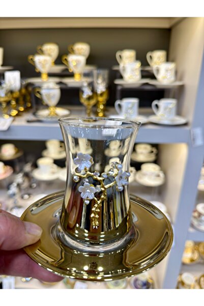 Vakıf home Titanyum Gold Kaplama İncili Model 6 Kişilik 12 Parça Çay Bardağı ...