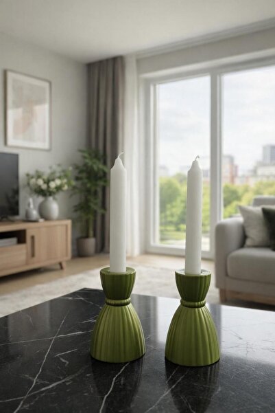 EL YAPIMI Beton Set 2li Prenses Şamdan Mumluk Seti