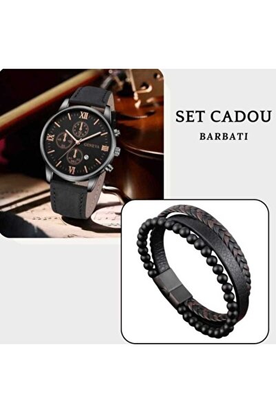 Geneva Gift set with watch and leather bracelet