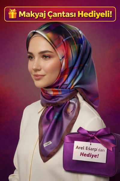 Picasso Silk-Look Purple - Navy Blue - Brown Crystal Scarf – Twill Stylish De...