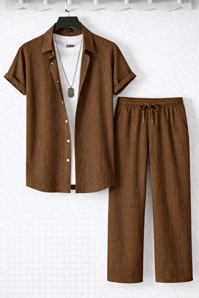 BRLKN Boyfriend Fit Waffle Fabric Alaçatı Style Unisex Wrinkled Short Sleeve ...