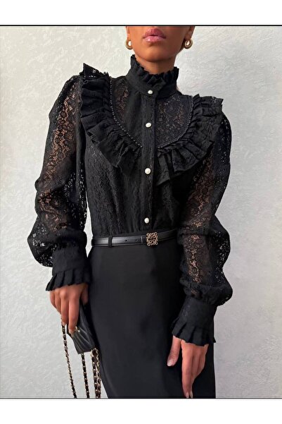 Julidress Vintage Pearl Embroidery Detailed Premium Design Lace Shirt