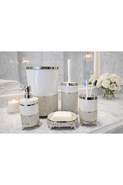 GLORİNDA HOME LÜKS 5'Lİ BEYAZ RENK GÜMÜŞ TASARIM ŞIK KAFES MODEL DİŞ FIRÇASI,...