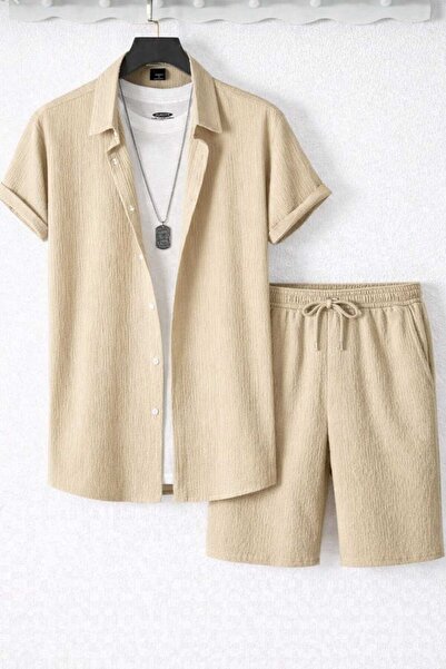 BRLKN Boyfriend Fit Waffle Fabric Alaçatı Style Unisex Wrinkled Short Sleeve ...