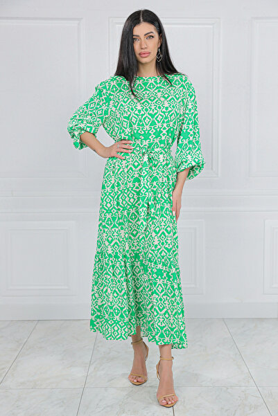 ROHBOUTIQUE Oversized maxi dress with pockets and belt, Green