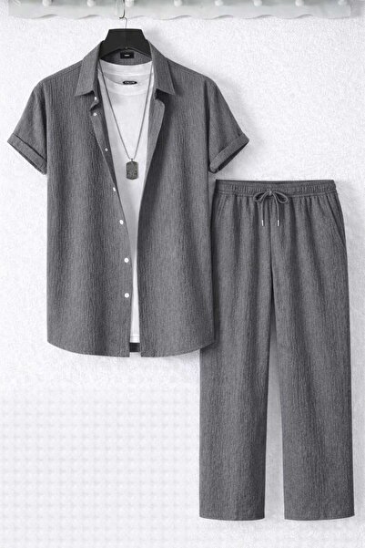 BRLKN Boyfriend Fit Waffle Fabric Alaçatı Style Unisex Wrinkled Short Sleeve ...