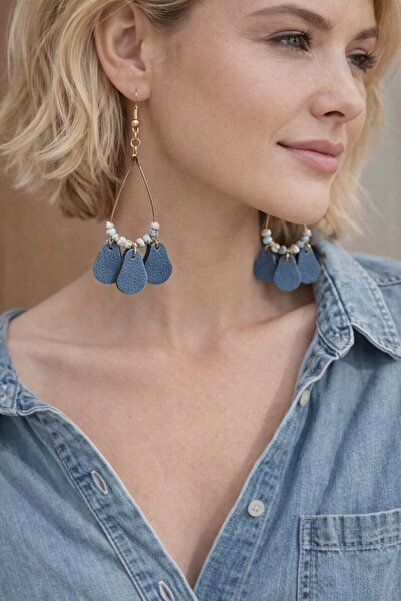 Atölye Taba Kadın Hakiki Deri ve Boncuk Detaylı Küpe