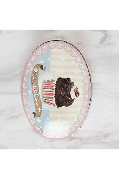 DM ONLINE Cupcake Visual Oval Decorative Metal Tin Box 8.5X6 cm 1 Piece