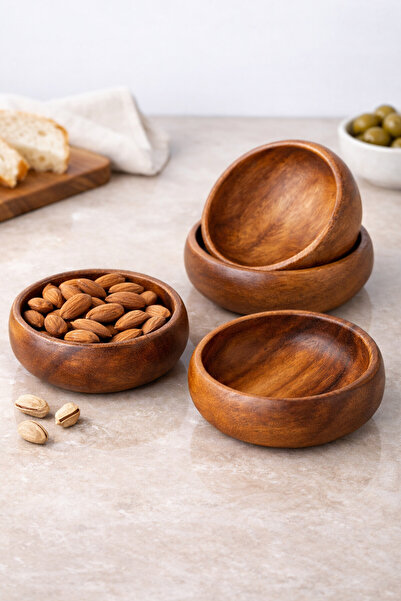 Khleos Natural Wooden Snack Bowl Set of 4 – Acacia Presentation Bowls |   Kit...