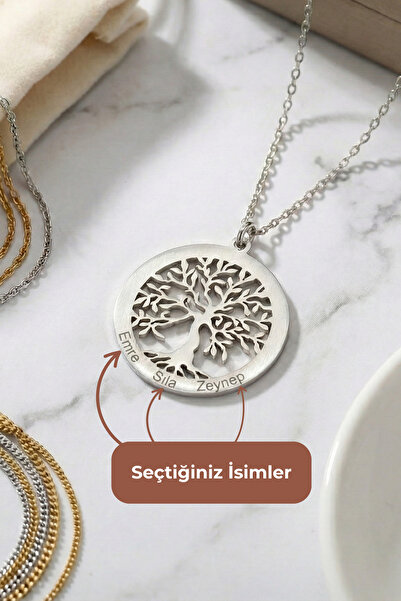 ZOLESSA Kadın Kişiye Özel Hayat Ağacı Kolye 925 Ayar Gümüş Charmlı Aile Temal...