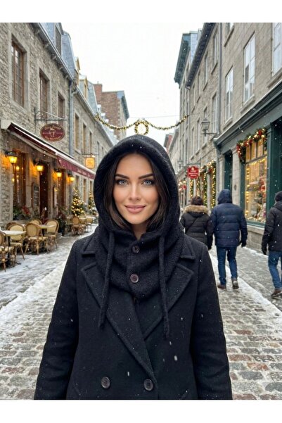 stravis Black Halter Neck Soft Textured Buttoned Lace-Up Balaclava Model Knit...