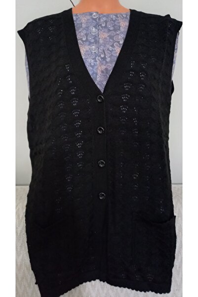 Anne Er Clothing Seasonal Knitwear Vest Double Pocket Buttoned Black