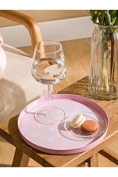 LC Waikiki Pink Bow Printed Metal Tray 24 cm (S6)
