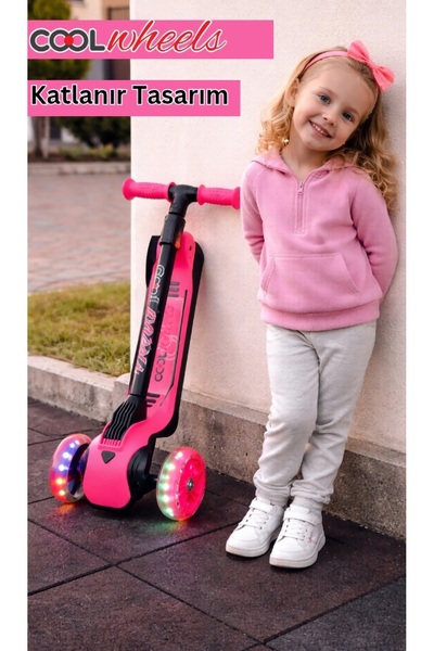 TOHA CoolWheels Cortix Katlanır Scooter 3-7 Yaş | Işıklı 3 Tekerlekli Çocuk S...