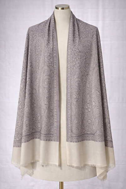 Dervişan İpekçilik Gri/Lila İpek ve Kaşmir Şal