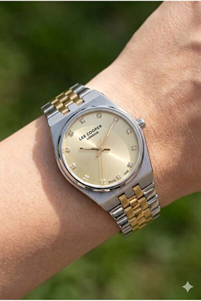 Lee Cooper Sarı Kadran Kadın Kol Saati | 30 mm Çelik Kasa, Gümüş & Altın Renk...