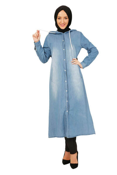 İbrahim Burak Etiler Collection Hooded Denim Hijab Cap Open