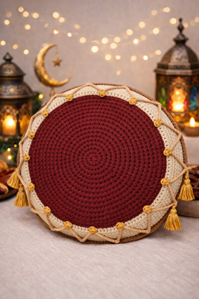 Günebakan Tığişi Ramadan Drum Throw Pillow - Burgundy