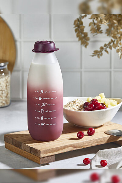 h homerest 1L Motivasyonel Cam Süt ve İçecek Şişesi - Zaman Çizelgeli, Sağlık...