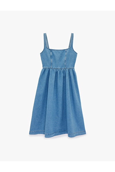 Koton Rochie midi din denim, fără mâneci, cu guler pătrat și volane