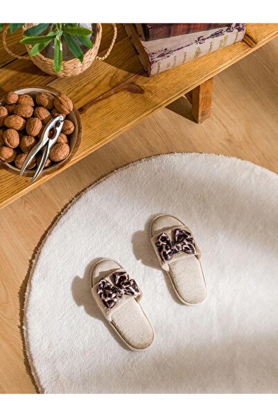 LC Waikiki Papuci de casă din pluș pentru femei cu fundă maro (S6)