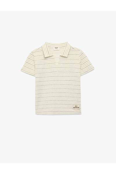 Koton Μπλουζάκι με κοντό μανίκι, λεπτομέρεια ετικέτας, ριγέ, με λαιμόκοψη V