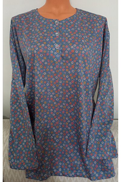 Anne Er Clothing Paper Print Combed Cotton Blouse Long Sleeve 3 Button Crew N...