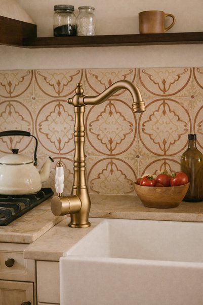 RENA DESIGN Rustic Matte Gold Kitchen Sink Faucet Authentic Ottoman Brass Body Vintage Design Matte Gold