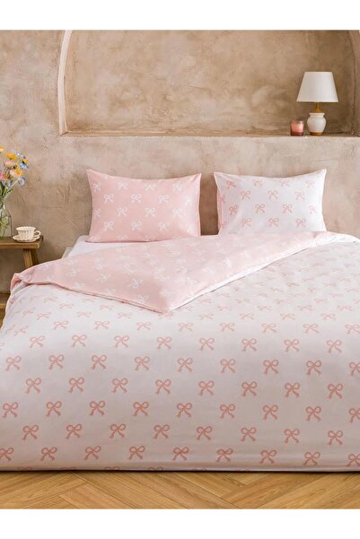 LC Waikiki Pink Bow Printed Double Duvet Cover Set (S6)