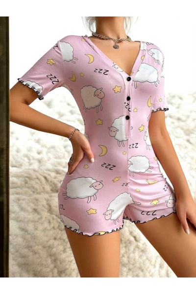 SATTENS Ολόσωμη φόρμα με σχέδια από χτενισμένο βαμβάκι - Σέξι σετ ύπνου