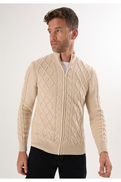 Felix Hardy Men's Full Zip Cardigan - Beige