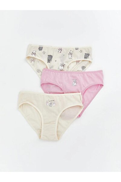 LC Waikiki Εκρού Κοριτσίστικα Σλιπ με Σχέδια, Σετ 3 τεμαχίων (S6)