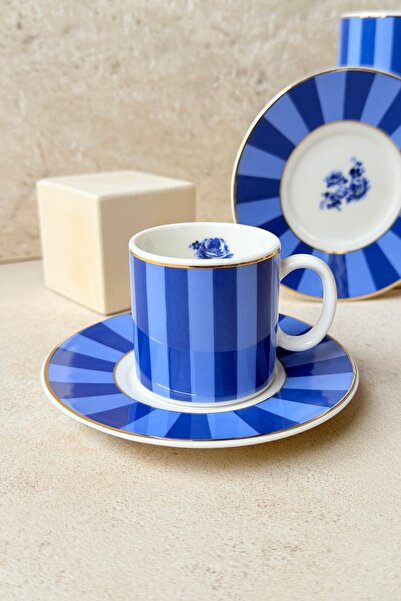 porselenden Candy Blue Premium Porcelain 4 Piece Coffee Cup Set for 2 People ...
