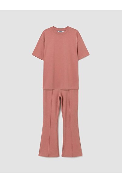 LC Waikiki Pink Girls' Short Sleeve Soft Touch T-Shirt and Leggings (S6)