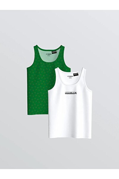 LC Waikiki Zelena Minecraft Štampano majica za dečake, 2 komada (S6)