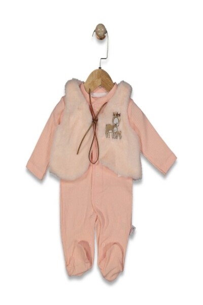 minipanda Welsoft Lamb Lined Vest Set Baby Girl Jumpsuit with Booties