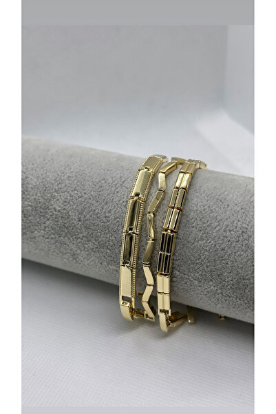 Bade Jewelry Vip Gold 3’lü Ajda Model Çelik Bileklik Kombini