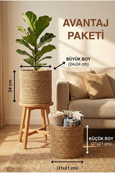 sever ithalat Set of 2 Wicker Flower Pot Covers - Organizer Basket Set Decora...