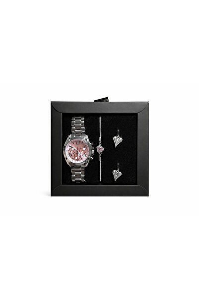 SEES AKSESUAR Gümüş Kadın Metal Kol Saati - Kalp Taşlı Bileklik ve Kalp Küpe ...