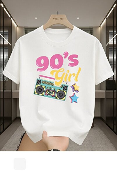 LiyAdaCo Women's 90's Girl Printed White Crew Neck T-Shirt - T-Shirt