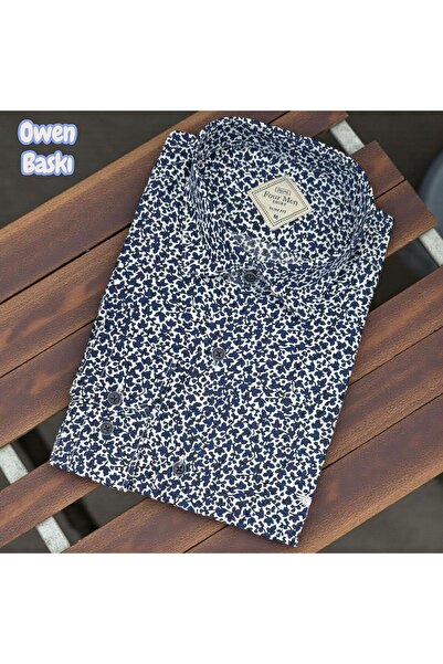 EREN STYLE Cămașă imprimată din bumbac, cu mânecă lungă, croială slim, cu gul...