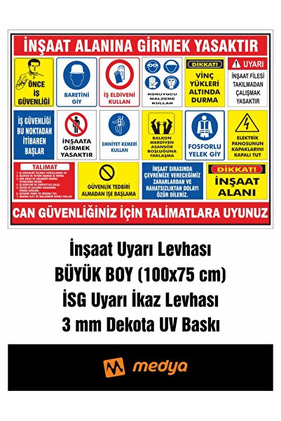Medya UV İnşaat Uyarı Levhası 5'li 75x100 U.V Baskı 3 mm Dekota
