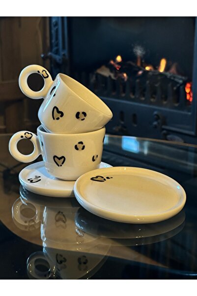 Bark Seramik El Yapımı Seramik 2 Kişilik Double Kahve Fincanı Takımı
