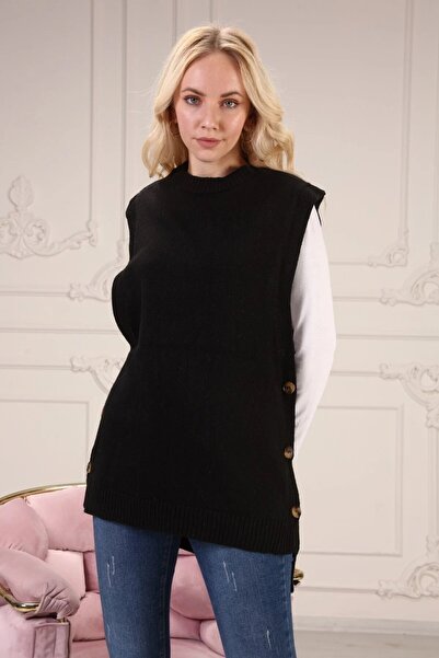 Kırçiçek Women's Button Detailed Slit Soft Textured Sweater