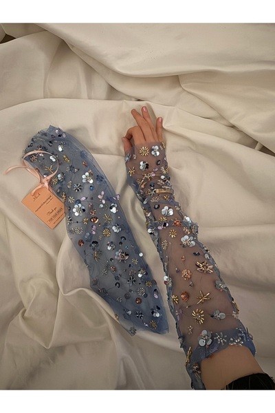 Nurcanilirboutique Özel taşlı mavi boncuklu eldiven kolluk