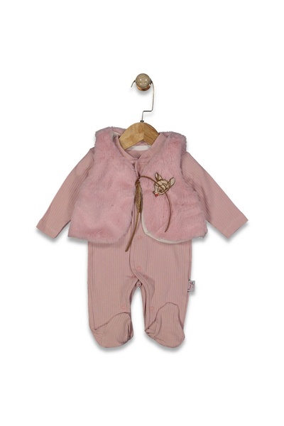 minipanda Welsoft Lamb Lined Vest Set Baby Girl Jumpsuit with Booties