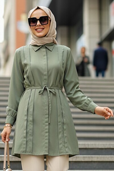 N.S NEVA STYLE Buttoned Green Hijab Tunic 20273Cy