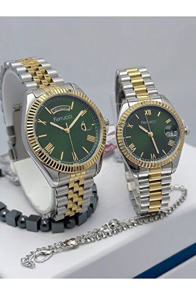 Ferrucci Steel Cord Functional Lover Couple Wristwatches + Bracelet Gift